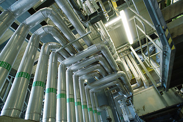 Image showing Industrial zone, Steel pipelines, valves and pumps