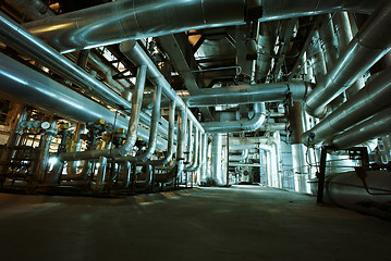 Image showing Industrial zone, Steel pipelines, valves and pumps