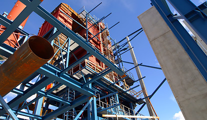 Image showing cranes and beams on construction of industrial factory 