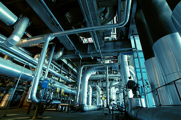 Image showing Industrial zone, Steel pipelines and valves