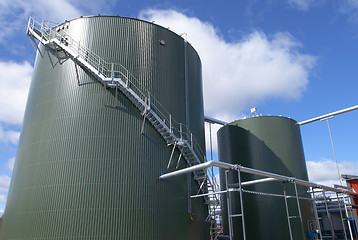 Image showing Industrial zone, Steel pipelines, valves and tanks