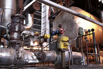 Image showing Industrial zone, Steel pipelines, valves and cables