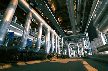 Image showing Industrial zone, Steel pipelines, valves and pumps