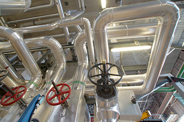 Image showing Industrial zone, Steel pipelines, valves and cables