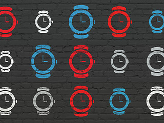 Image showing Time concept: Watch icons on wall background