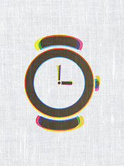 Image showing Time concept: Hand Watch on fabric texture background
