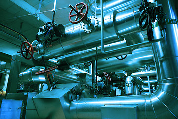 Image showing Industrial Steel  pipelines and valves