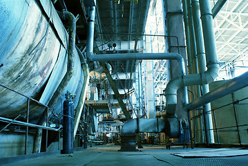 Image showing Industrial zone, Steel pipelines in blue tones