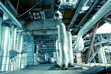 Image showing Industrial zone, Steel pipelines, valves and pumps