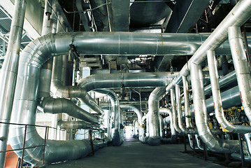 Image showing Industrial zone, Steel pipelines and valves