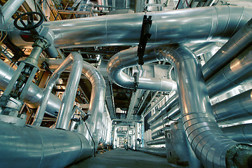 Image showing Industrial zone, Steel pipelines and valves