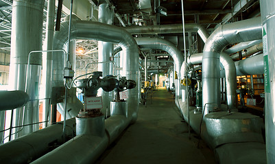 Image showing Industrial zone, Steel pipelines, valves and pumps