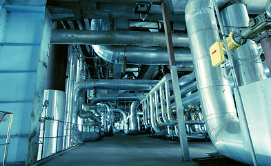 Image showing Industrial zone, Steel pipelines, valves and pumps