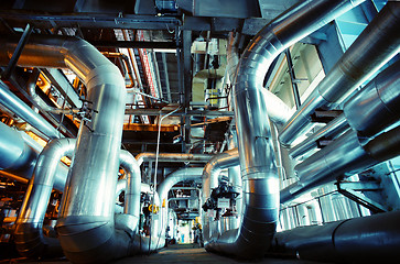 Image showing Industrial zone, Steel pipelines, valves and tanks