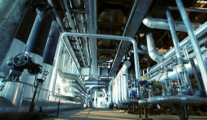 Image showing Industrial zone, Steel pipelines, valves and tanks