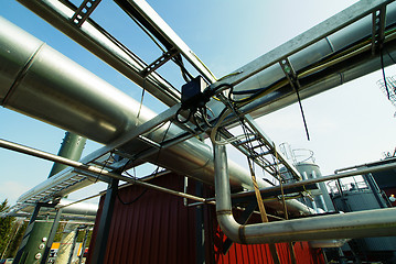 Image showing Industrial zone, Steel pipelines and valves