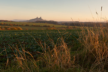 Image showing Morning landscape and Trosky Castle, Czech Republic