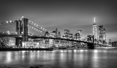 Image showing Brooklyn bridge at dusk, New York City.