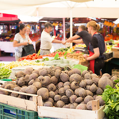 Image showing Farmers\' market stall.