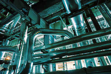 Image showing Industrial zone, Steel pipelines, valves and pumps