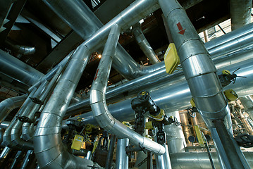 Image showing Industrial zone, Steel pipelines, valves and pumps