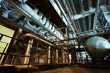 Image showing Industrial zone, Steel pipelines, valves and tanks