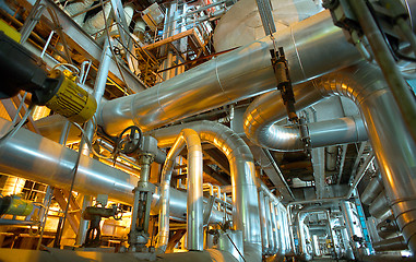 Image showing Industrial zone, Steel pipelines, valves and tanks