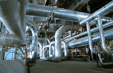 Image showing Industrial zone, Steel pipelines and valves