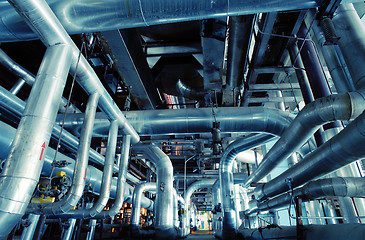 Image showing Industrial zone, Steel pipelines, valves and pumps