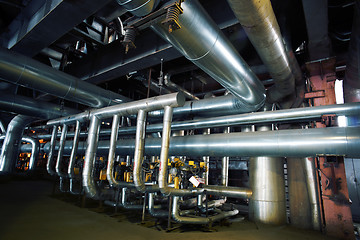 Image showing Industrial zone, Steel pipelines, valves and tanks