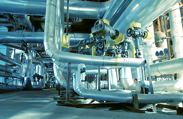 Image showing Industrial zone, Steel pipelines and valves