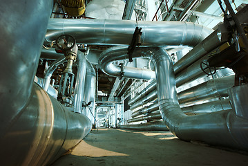 Image showing Industrial zone, Steel pipelines, valves and tanks