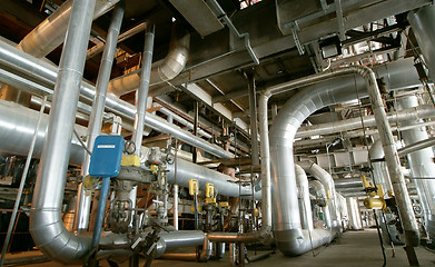 Image showing Industrial zone, Steel pipelines, valves and pumps