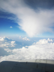 Image showing blue sky and clouds from plane