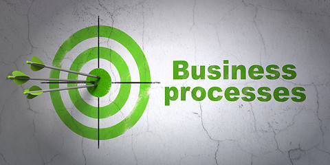 Image showing Finance concept: target and Business Processes on wall background