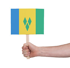 Image showing Hand holding small card - Flag of Saint Vincent and the Grenadin