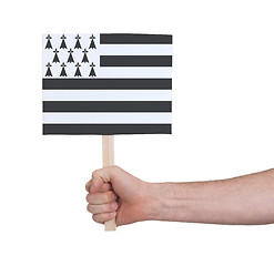 Image showing Hand holding small card - Flag of Brittany