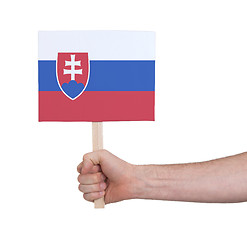 Image showing Hand holding small card - Flag of Slovakia