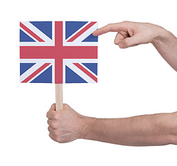 Image showing Hand holding small card - Flag of the UK