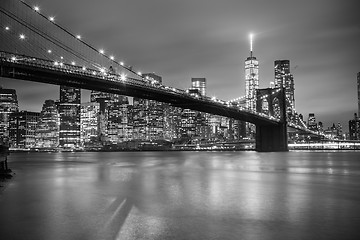 Image showing Brooklyn bridge at dusk, New York City.