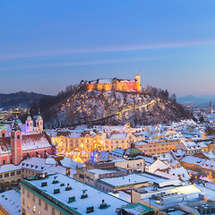 Image showing Panorama of Ljubljana in winter. Slovenia, Europe.