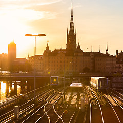 Image showing Railway tracks and trains in Stockholm, Sweden.