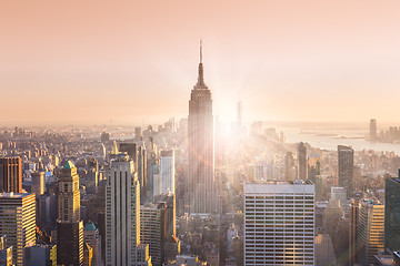 Image showing New York City Manhattan skyline in sunset.