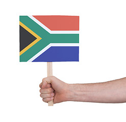 Image showing Hand holding small card - Flag of South Africa