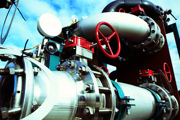 Image showing Industrial zone, Steel pipelines, valves and pumps