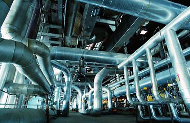 Image showing Industrial zone, Steel pipelines and valves