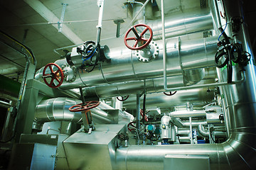 Image showing Industrial zone, Steel pipelines, valves and pumps