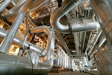 Image showing Industrial zone, Steel pipelines, valves and pumps