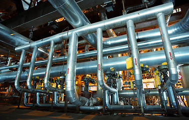 Image showing Industrial zone, Steel pipelines, valves and pumps