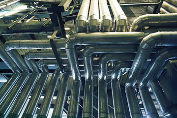 Image showing Industrial zone, Steel pipelines and valves